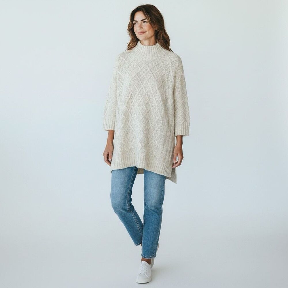 MERSEA Lisbon Traveler Cable Knit Sweater Oversized Knit Top One Size O/S IVORY